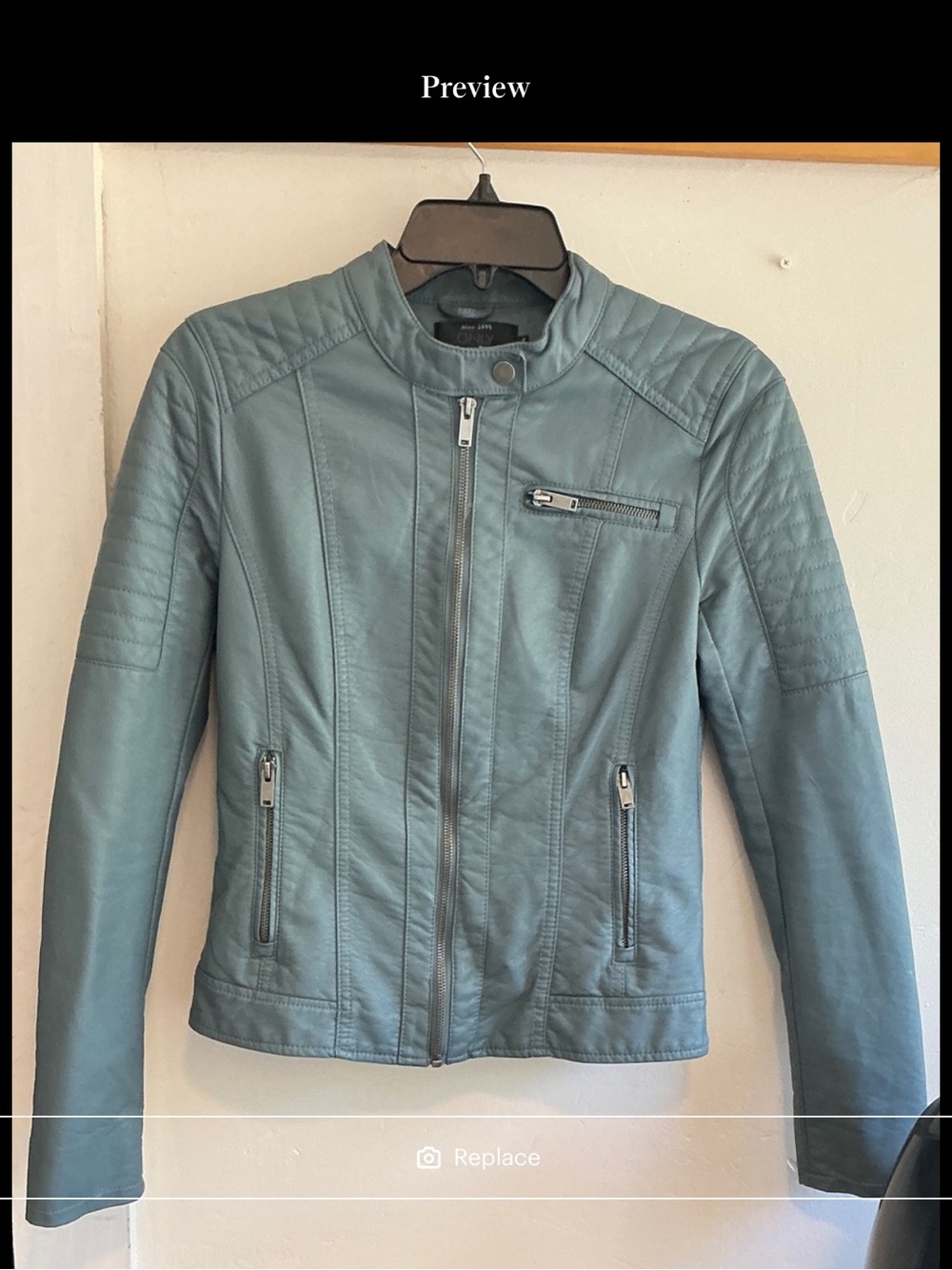 Only Teal Green-Blue Moto Leather Jacket